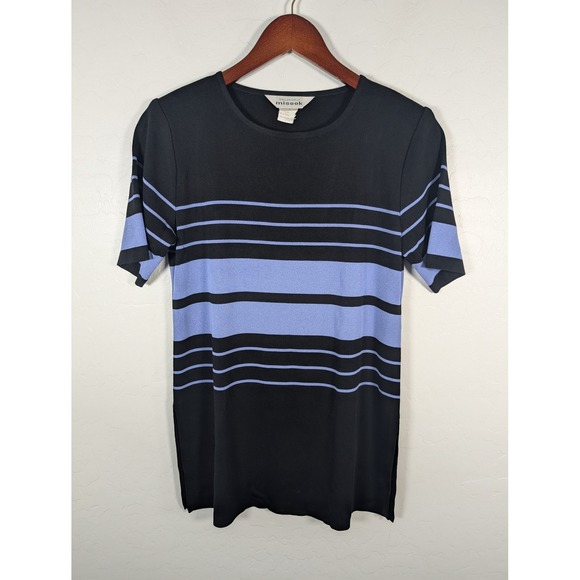 Misook Shirt Womens Medium Striped Knit Short Sleeve Top Acrylic Pullover Korea - Picture 1 of 9